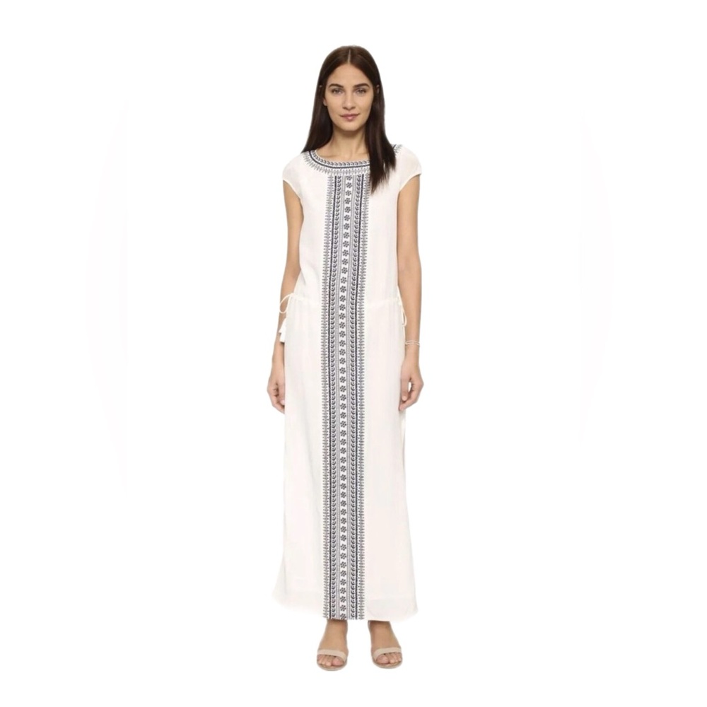 Tory Burch Womens Cream Silk Embroidered Scoop Neck Sleeveless Shift Dress XS